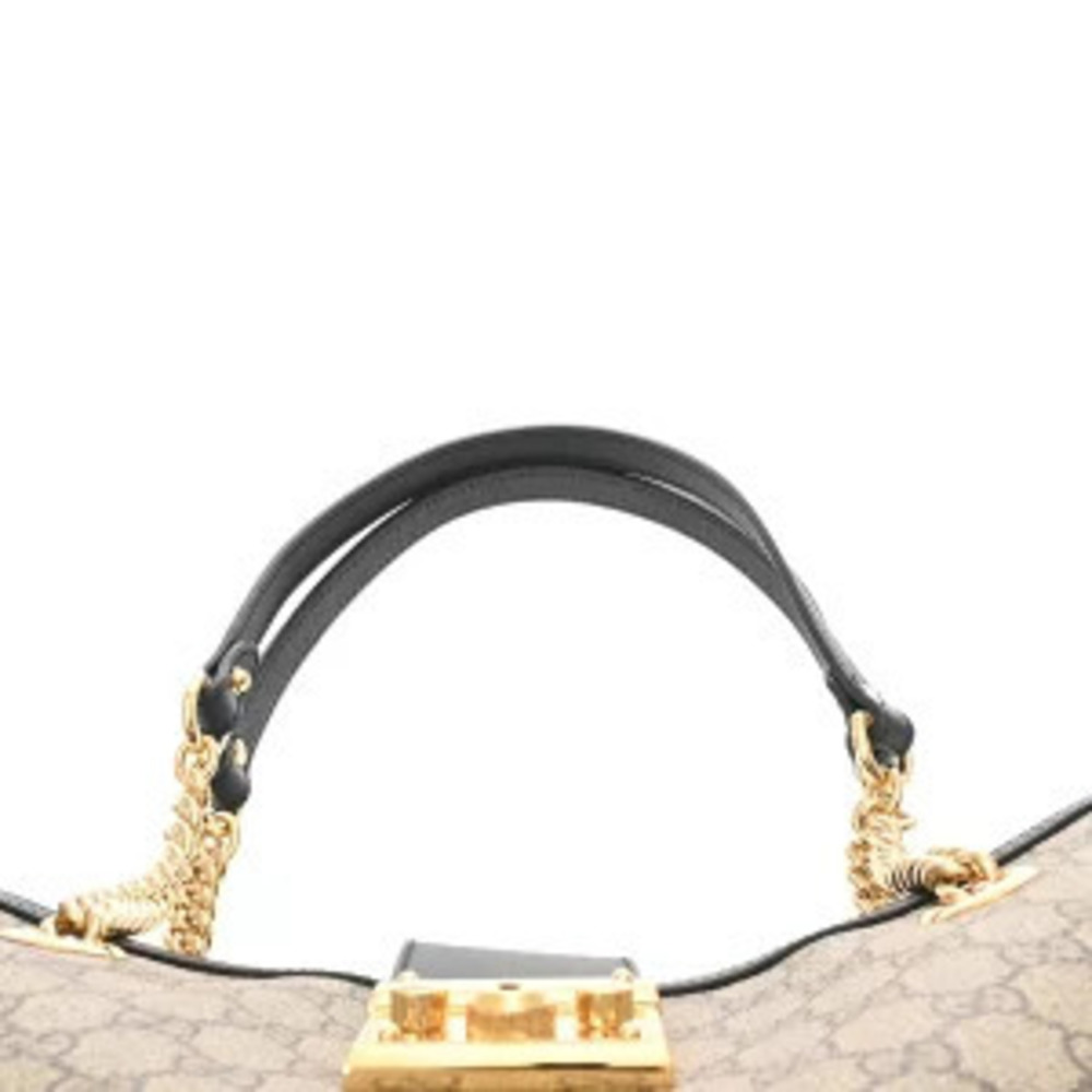 Gucci Tote Padlock Beige GG Ebony Supreme Canvas Leather Black Bag - Picture 4 of 9